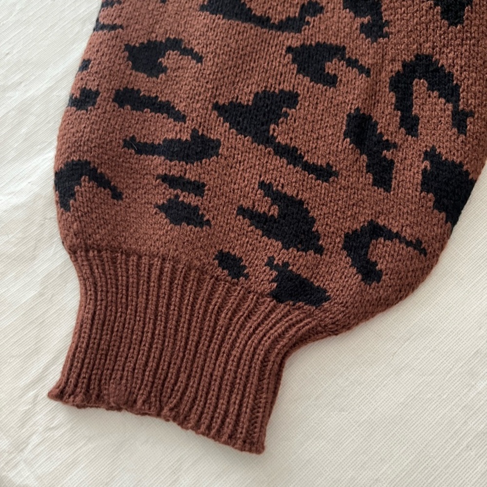 Bloomchic Brown Leopard Print Lantern Sleeve Cardigan Sweater‎ - Picture 5 of 9